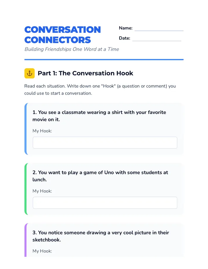 Conversation Connectors Worksheet
