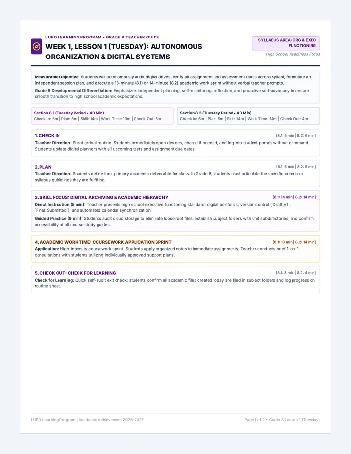 Grade Eight Lesson Plans