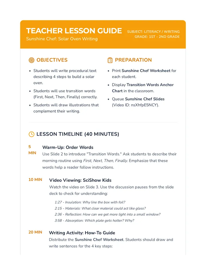 Sunshine Chef Teacher Guide