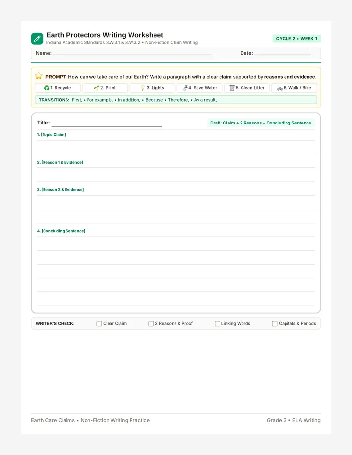 Earth Protectors Writing Worksheet