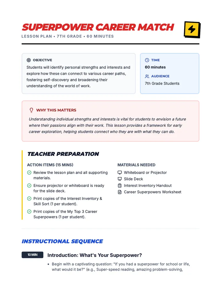 Superpower Career Match Lesson Plan