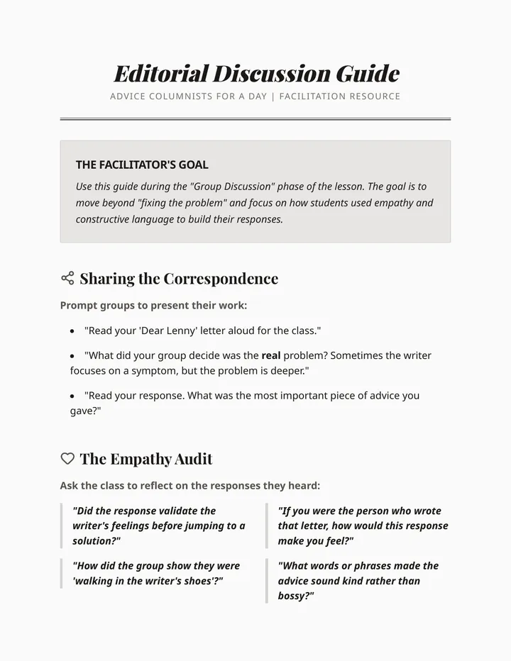 Advice Columnist Discussion Guide