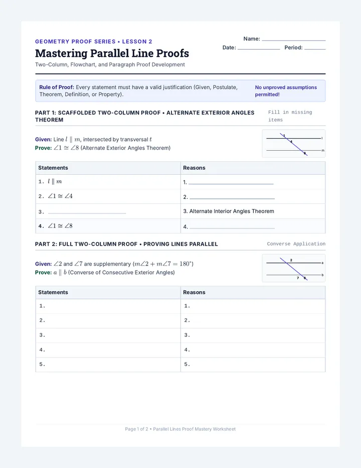 Line Proof Worksheet