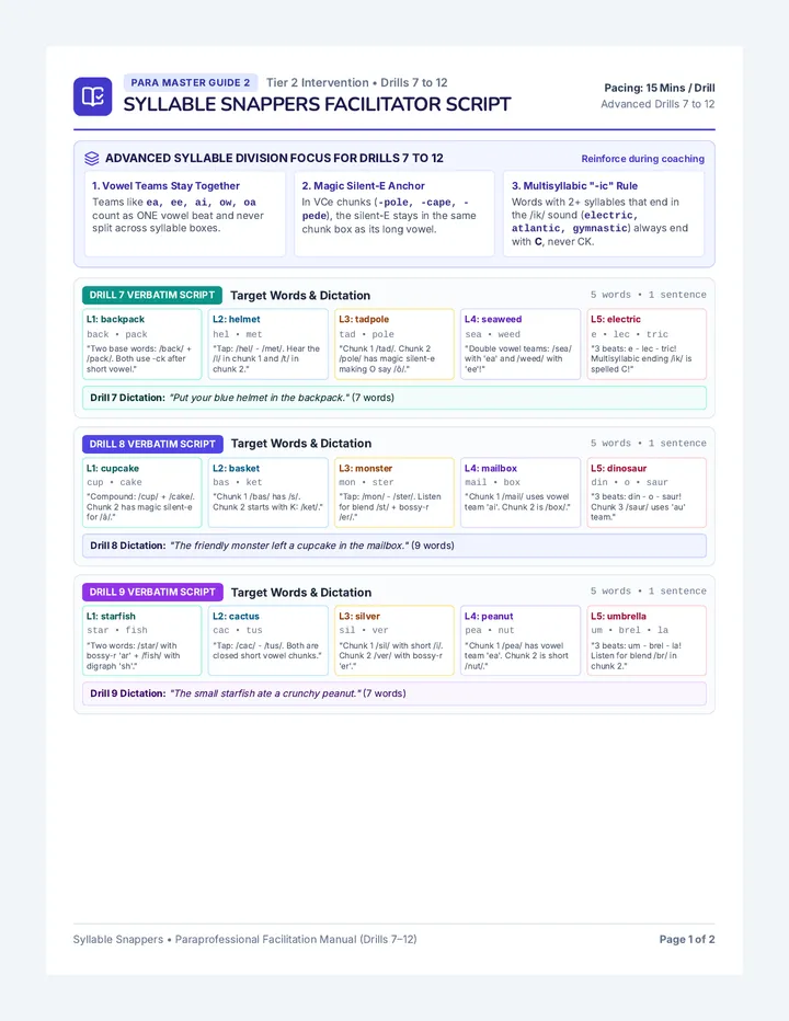 Syllable Snappers Paraprofessional Guide Two