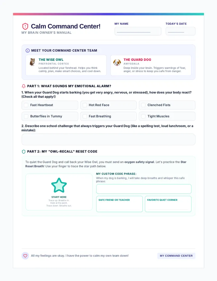 Calm Command Center Student Worksheet
