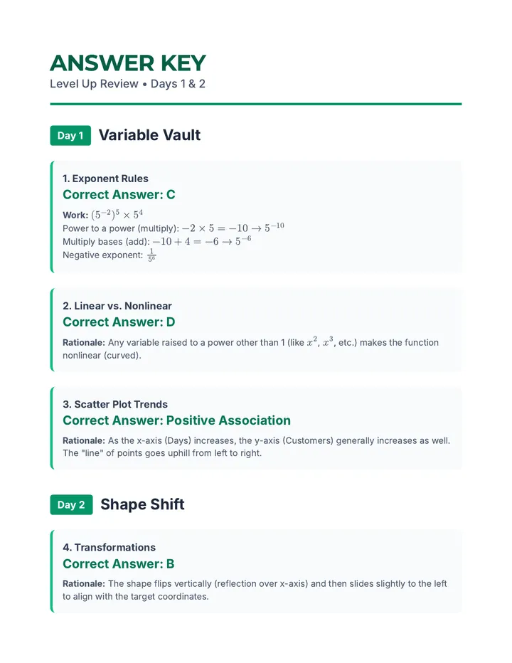 Level Up Answer Key