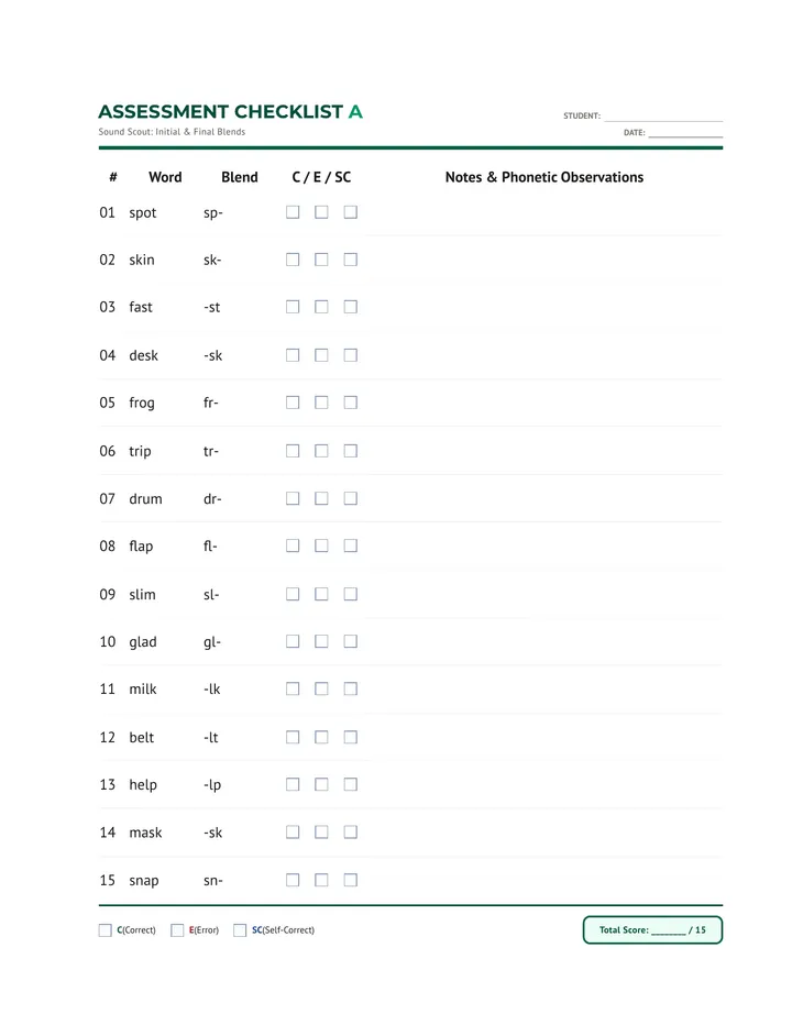 Sound Scout Checklists Packet