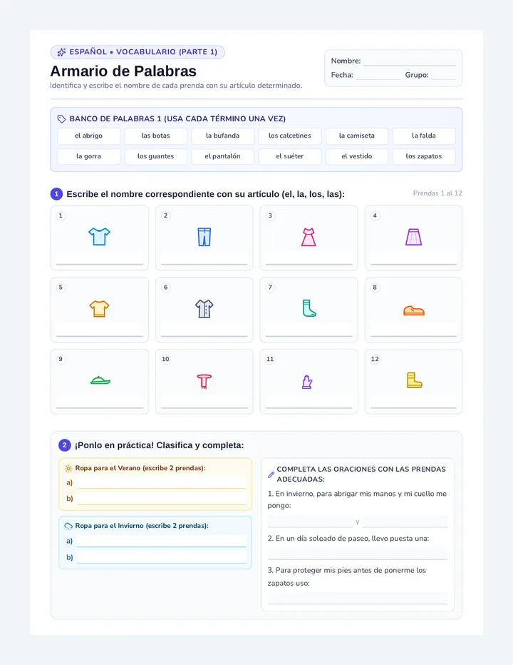 Armario de Palabras Ficha de Trabajo
