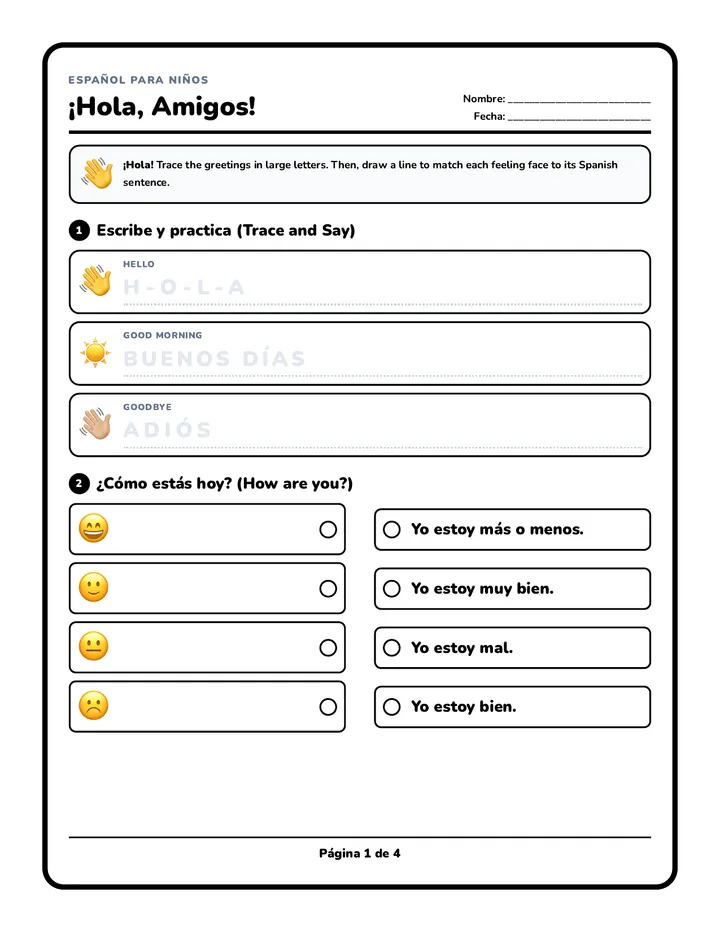 Hola Amigos Practice Packet