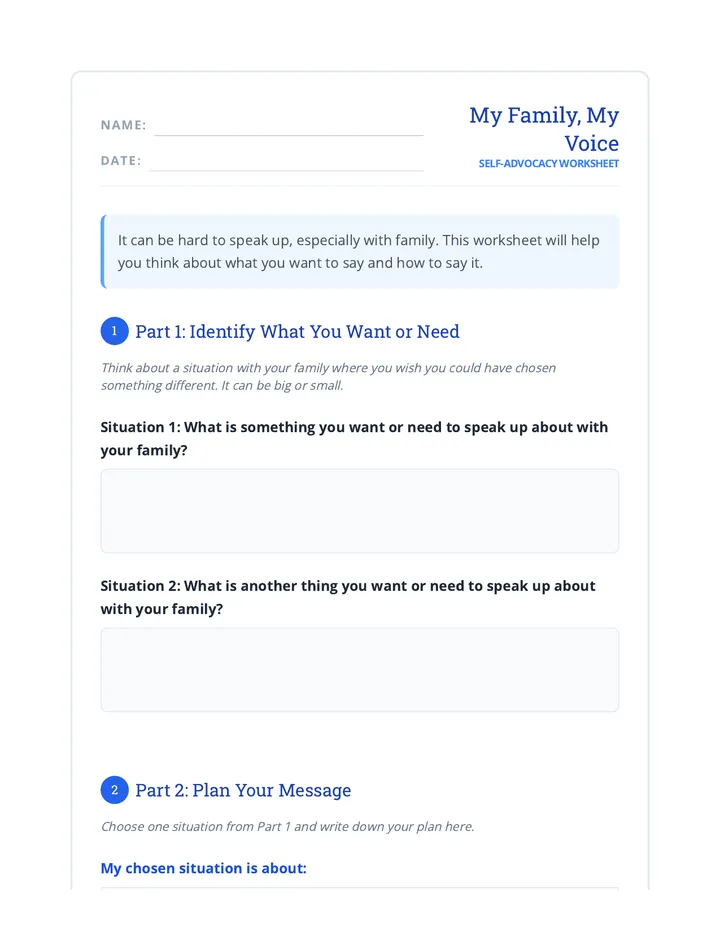 Worksheet My Family My Voice