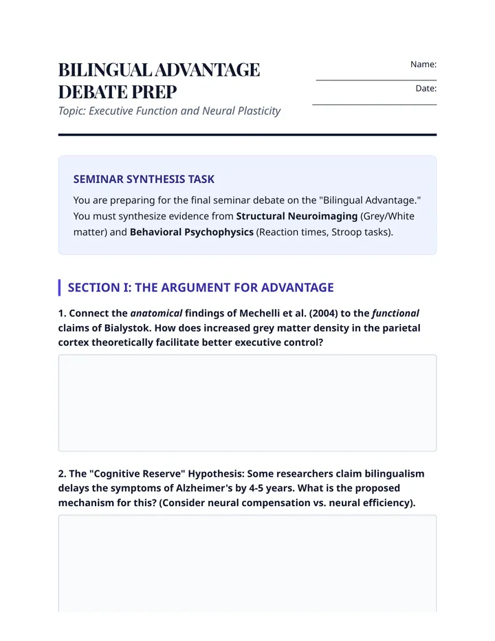 Bilingual Advantage Debate Prep Worksheet