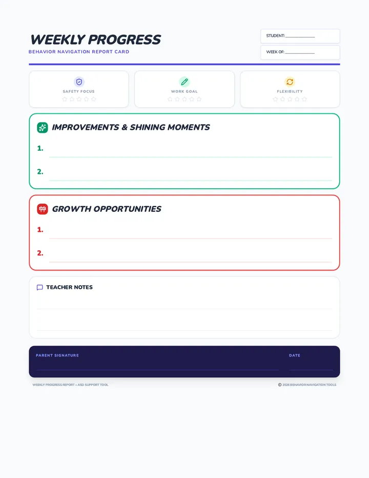 Weekly Behavior Report Card