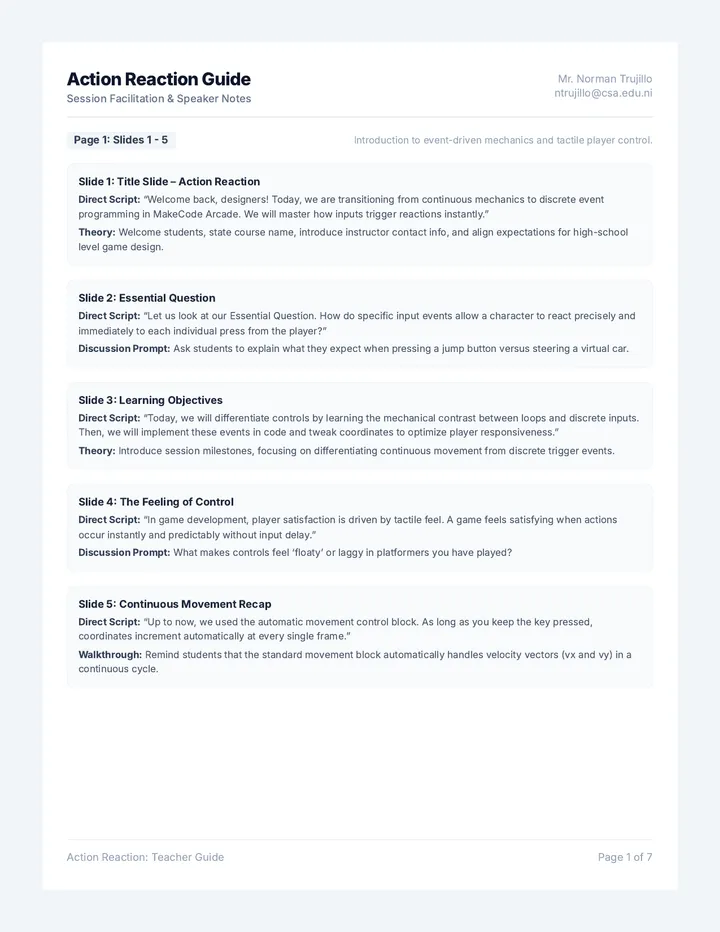 Action Reaction Teacher Guide