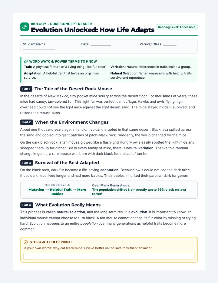 Evolution Unlocked Reading Packet