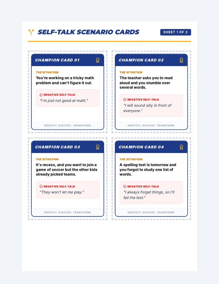 Self Talk Scenario Cards