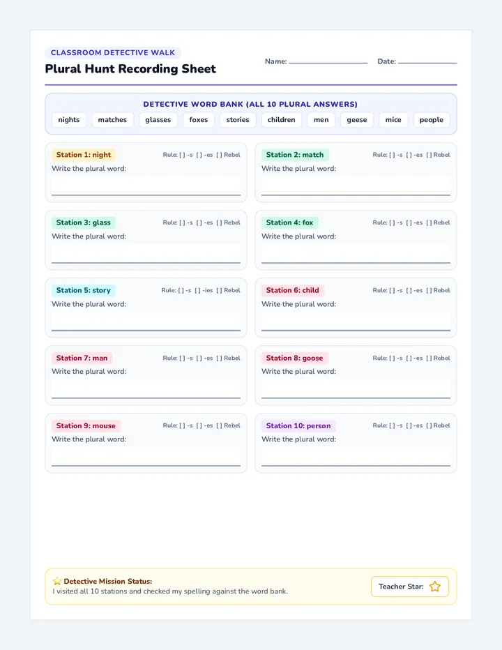 Plural Hunt Recording Sheet