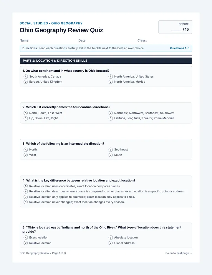 Ohio Geography Review Quiz