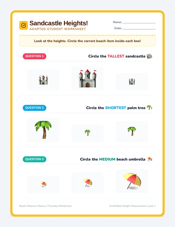 Sandcastle Heights Worksheet