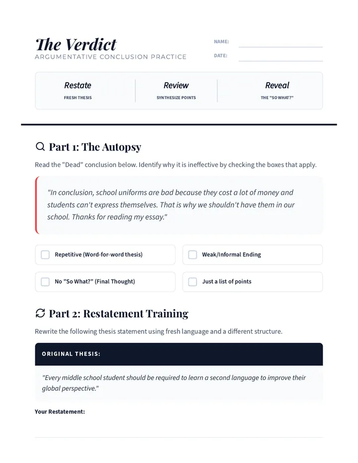 The Verdict Practice Worksheet