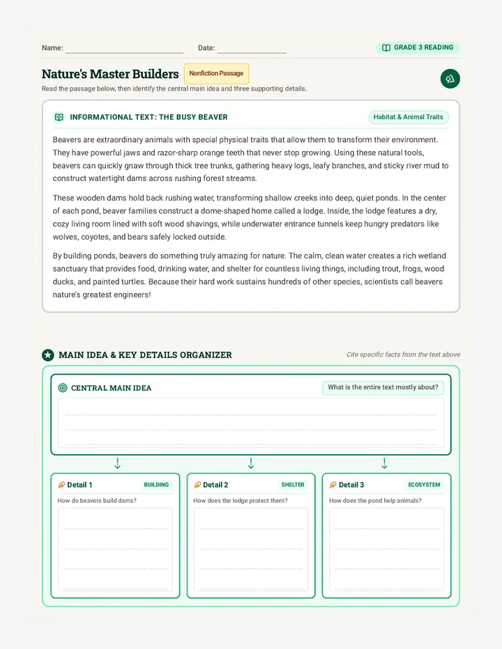Beaver Builders Reading Sheet