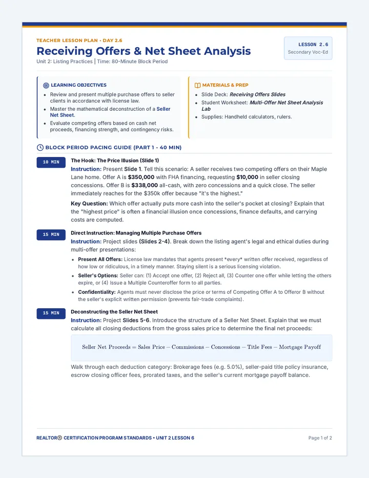 Receiving Offers Lesson Plan