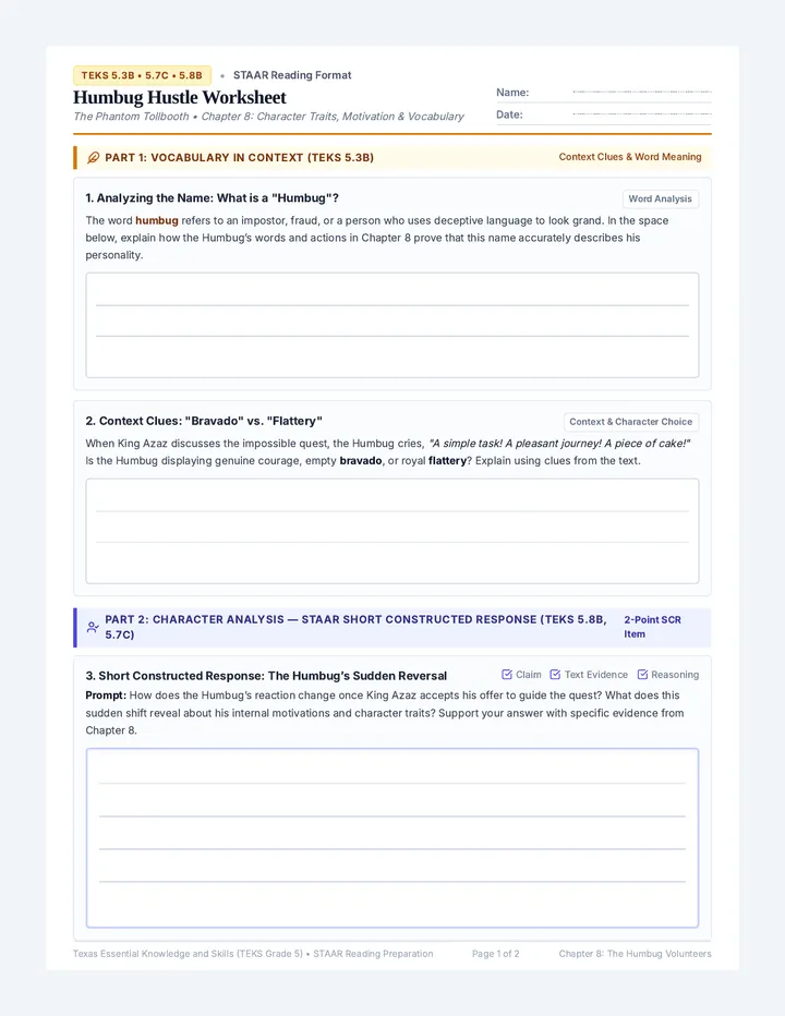 Humbug Hustle Worksheet