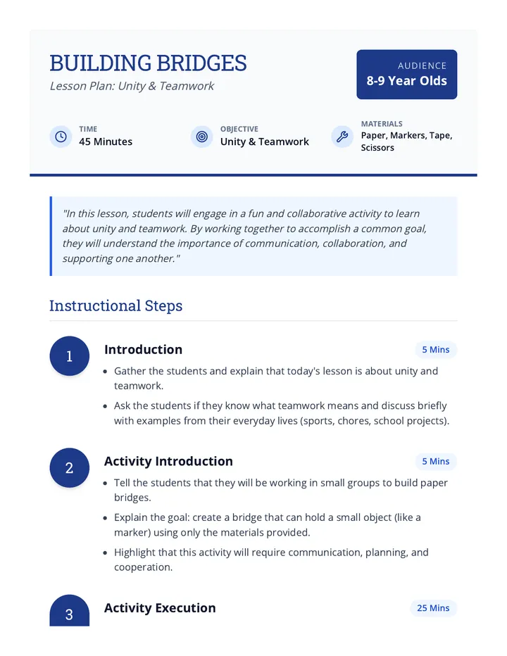 Building Bridges Lesson Plan