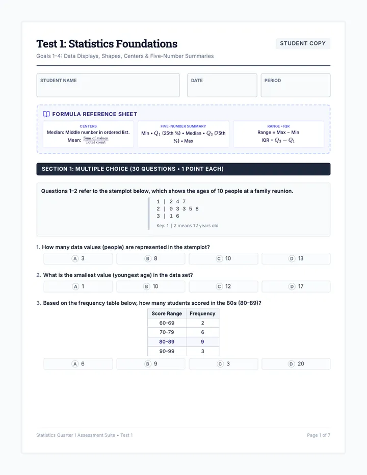 Statistics Test 1 Student Handout