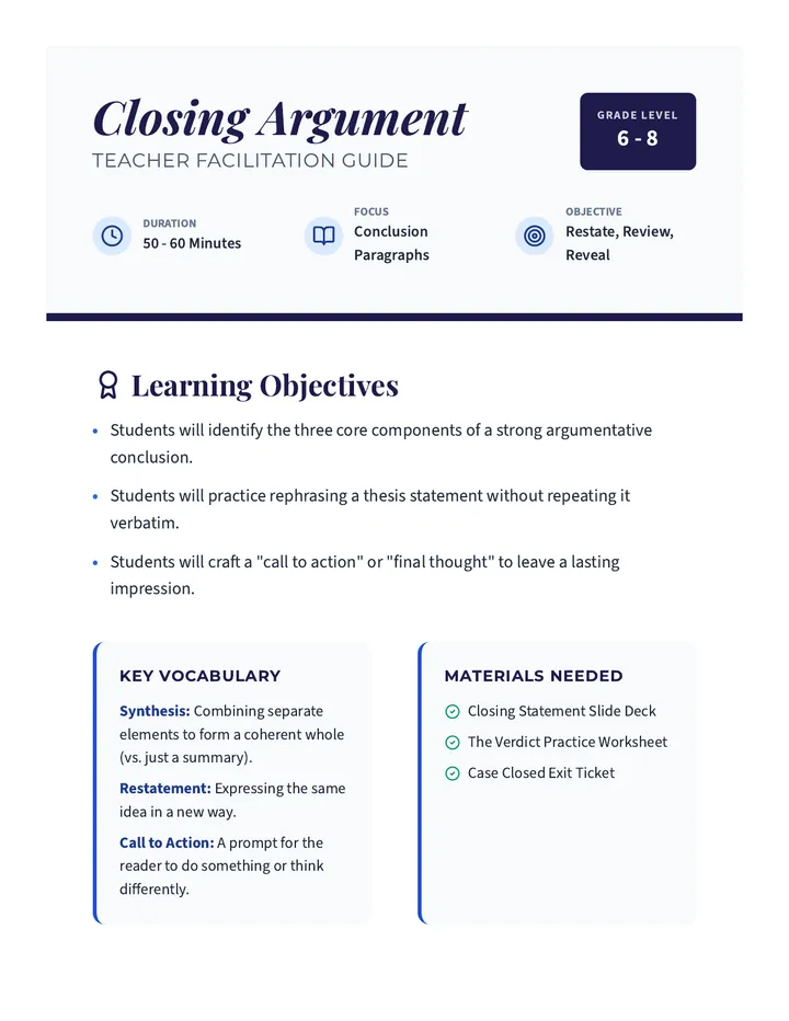Closing Argument Teacher Guide