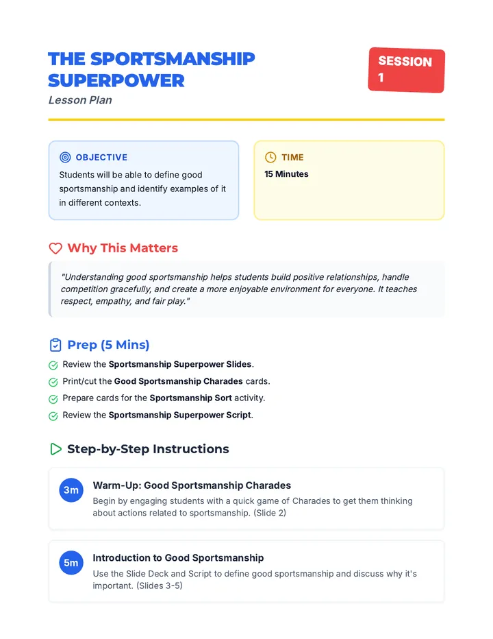Sportsmanship Superpower Lesson Plan