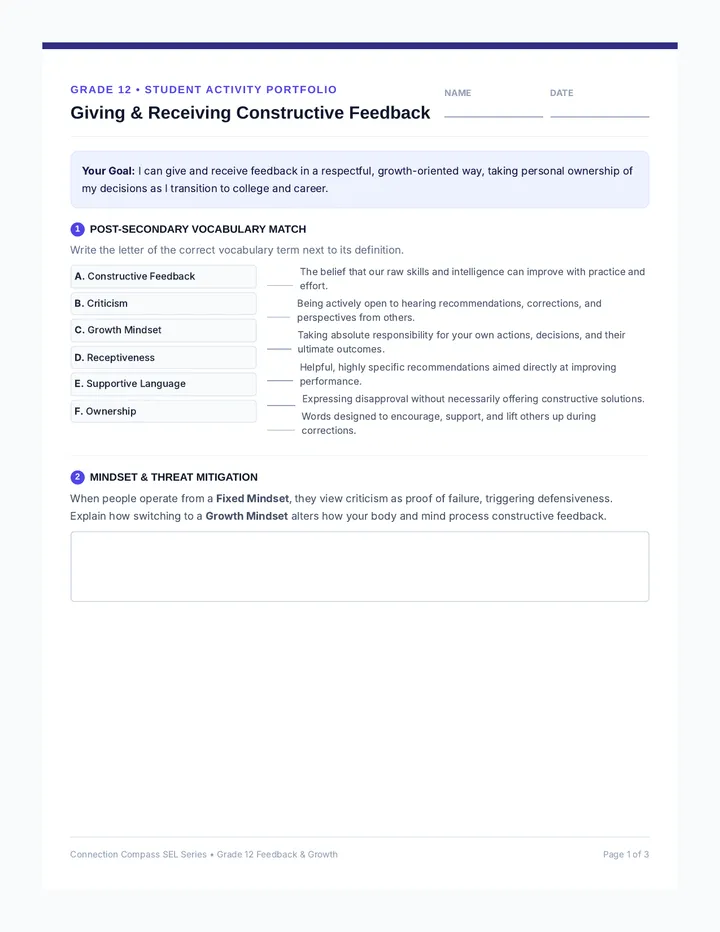 Constructive Feedback Student Portfolio