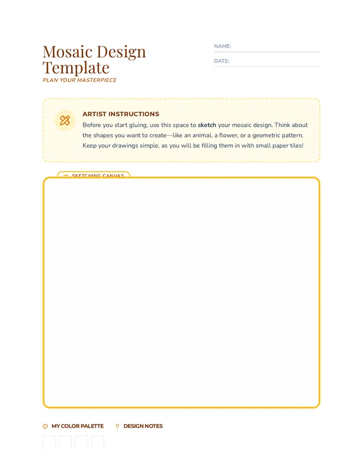 Mosaic Design Template Worksheet