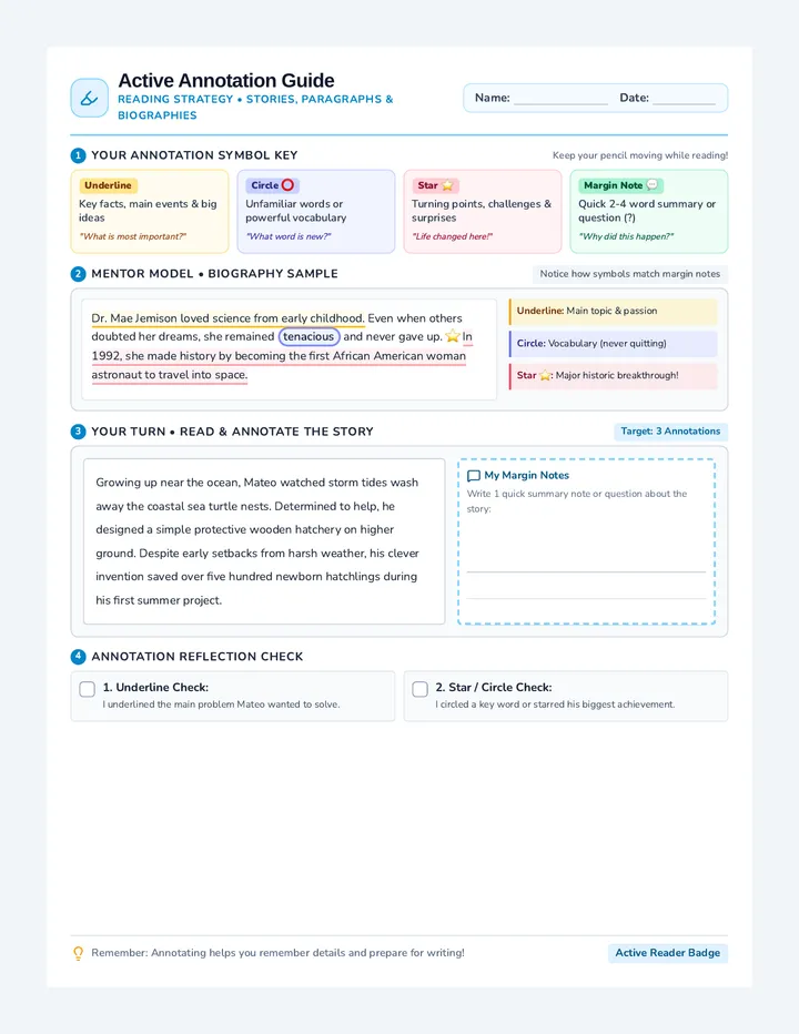Active Annotation Guide Worksheet