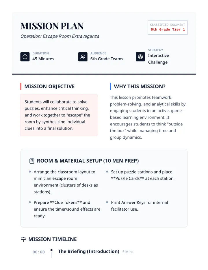 Escape Room Mission Plan Document