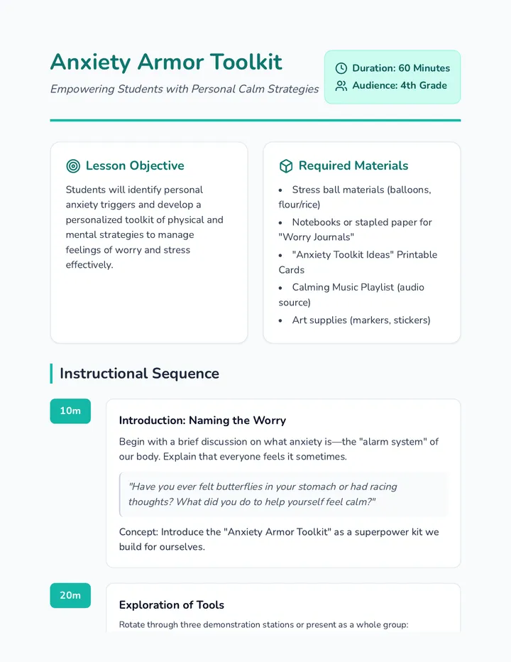 Anxiety Armor Lesson Plan