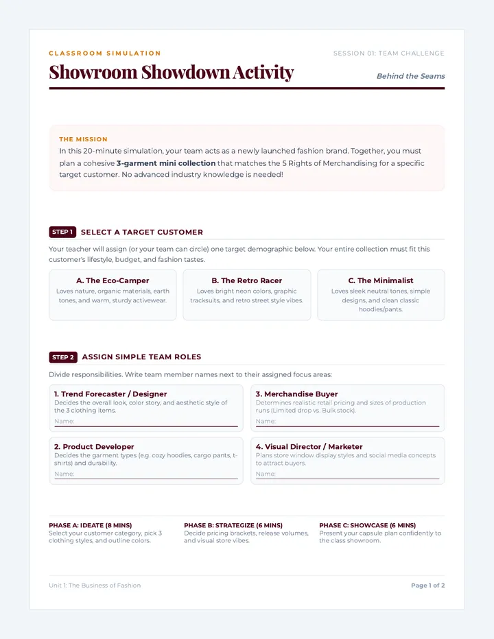 Showroom Showdown Activity Guide