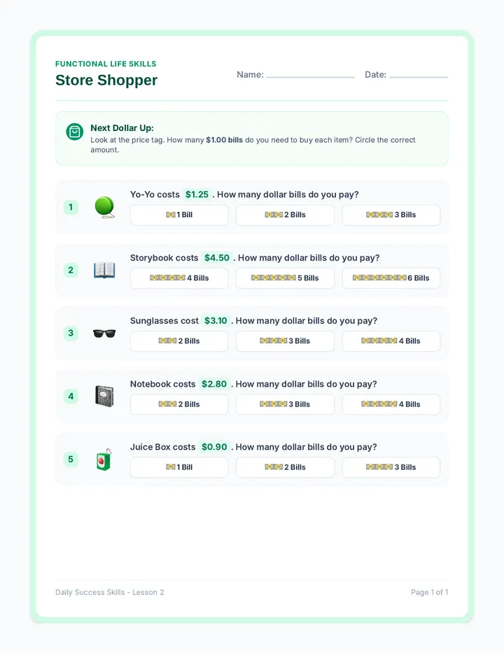 Store Shopper Worksheet