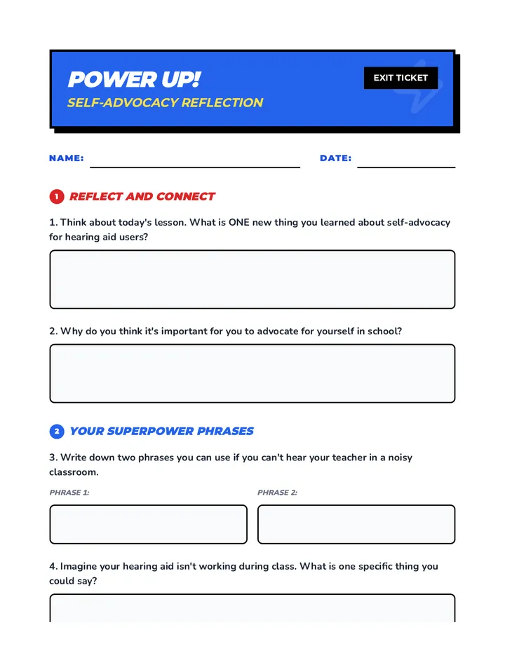 Self-Advocacy Power Up Worksheet