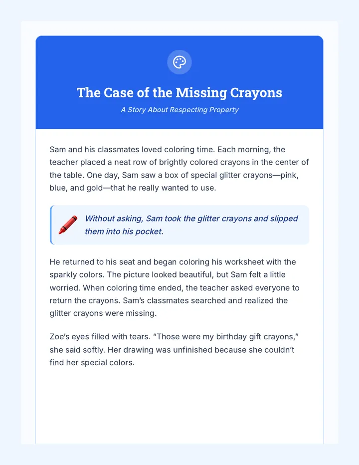 Missing Crayons Story Reading material