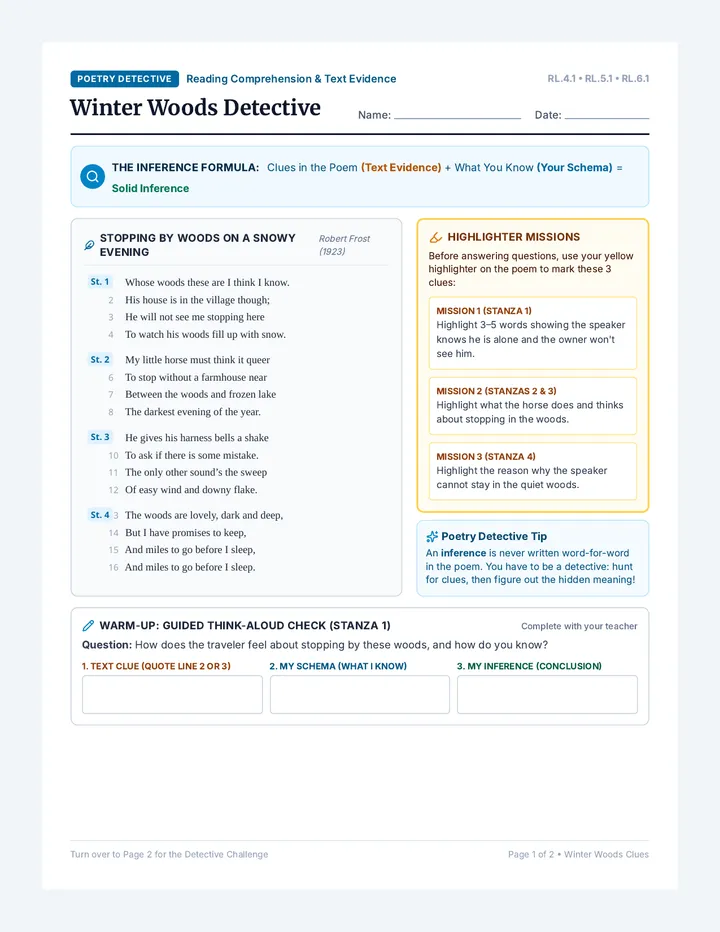 Winter Woods Detective Worksheet