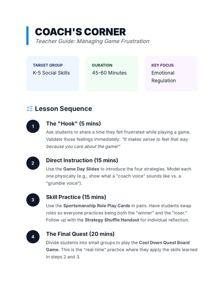 Coach Corner Teacher Guide