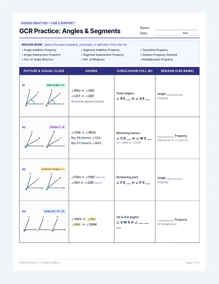 Scaffolded Proofs Worksheet