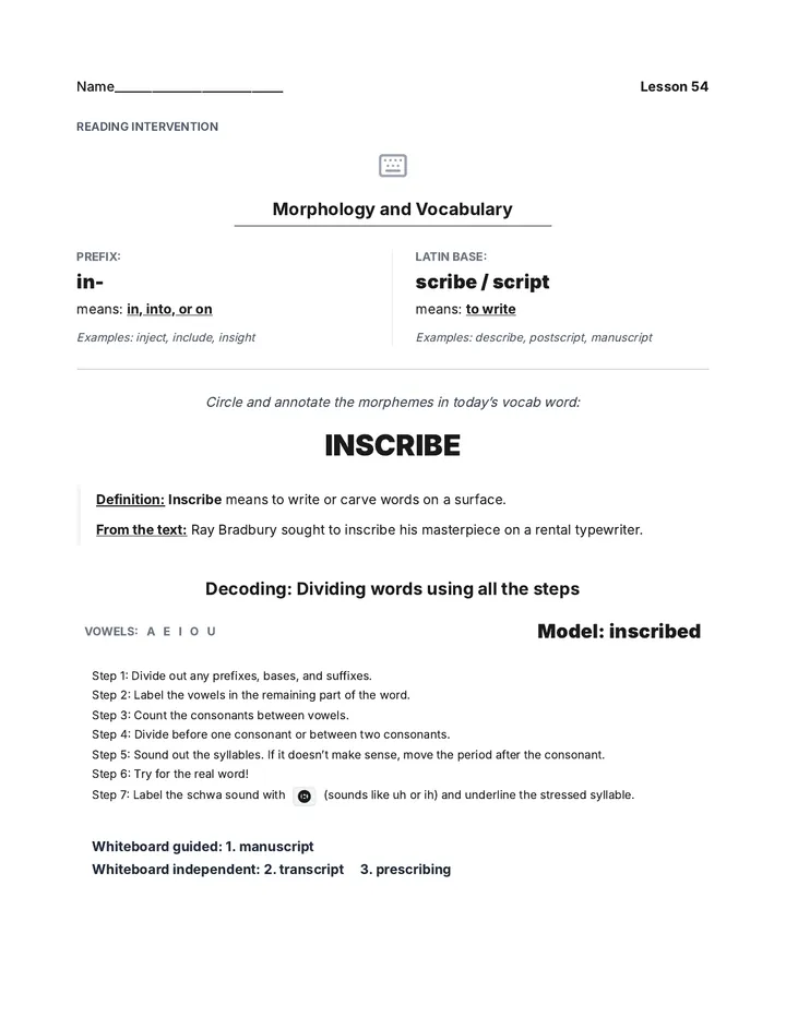 Bradbury Writing Worksheet