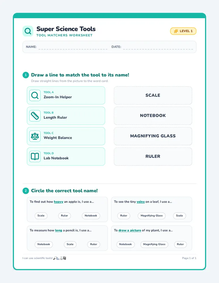 Tool Matchers Worksheet