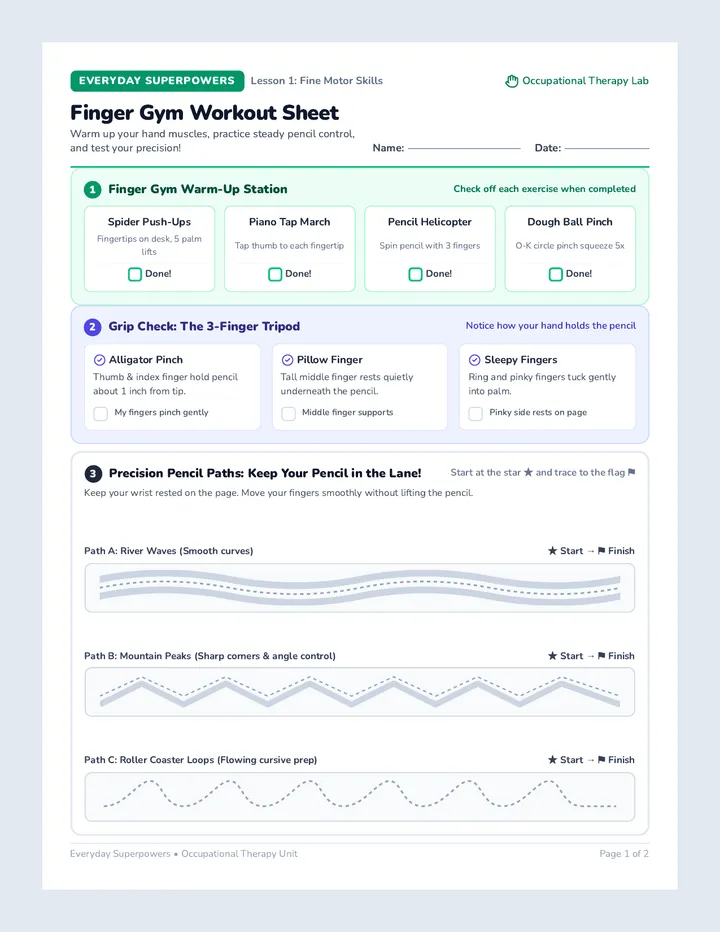 Finger Gym Workout Sheet