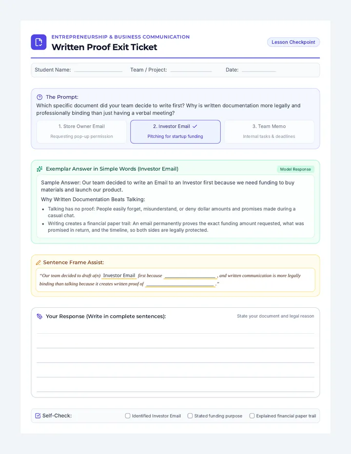 Business Proof Exit Ticket