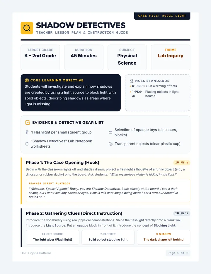 Shadow Detectives Teacher Guide