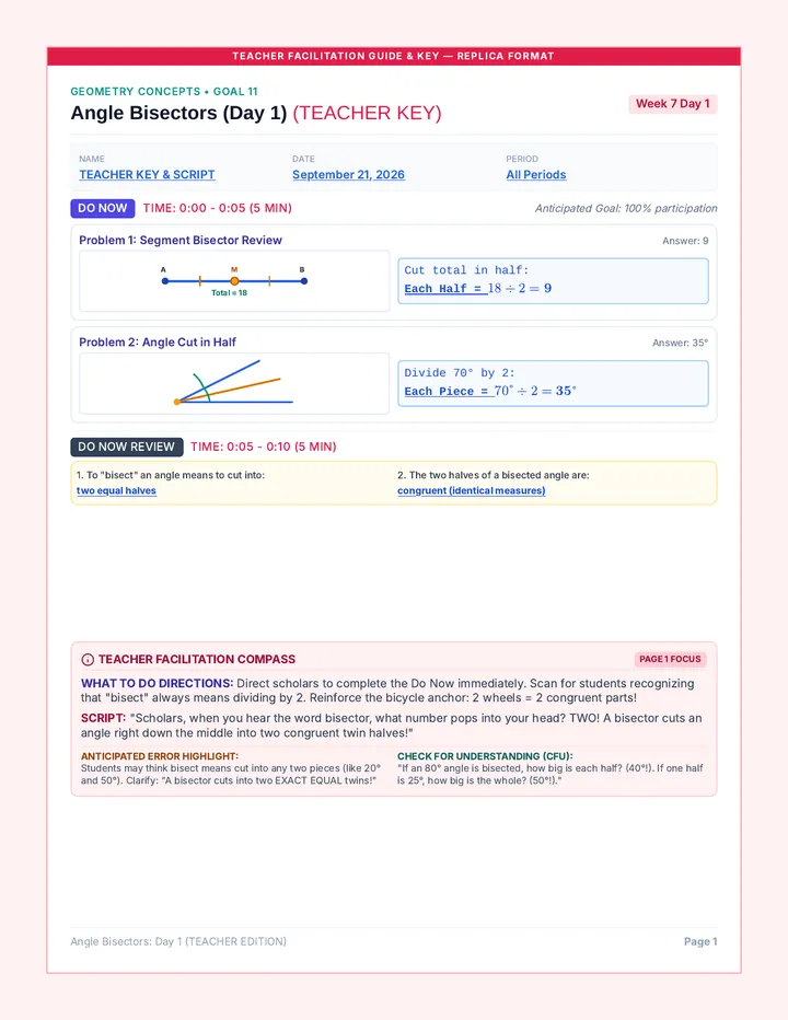 Angle Bisectors Day 1 Teacher Packet