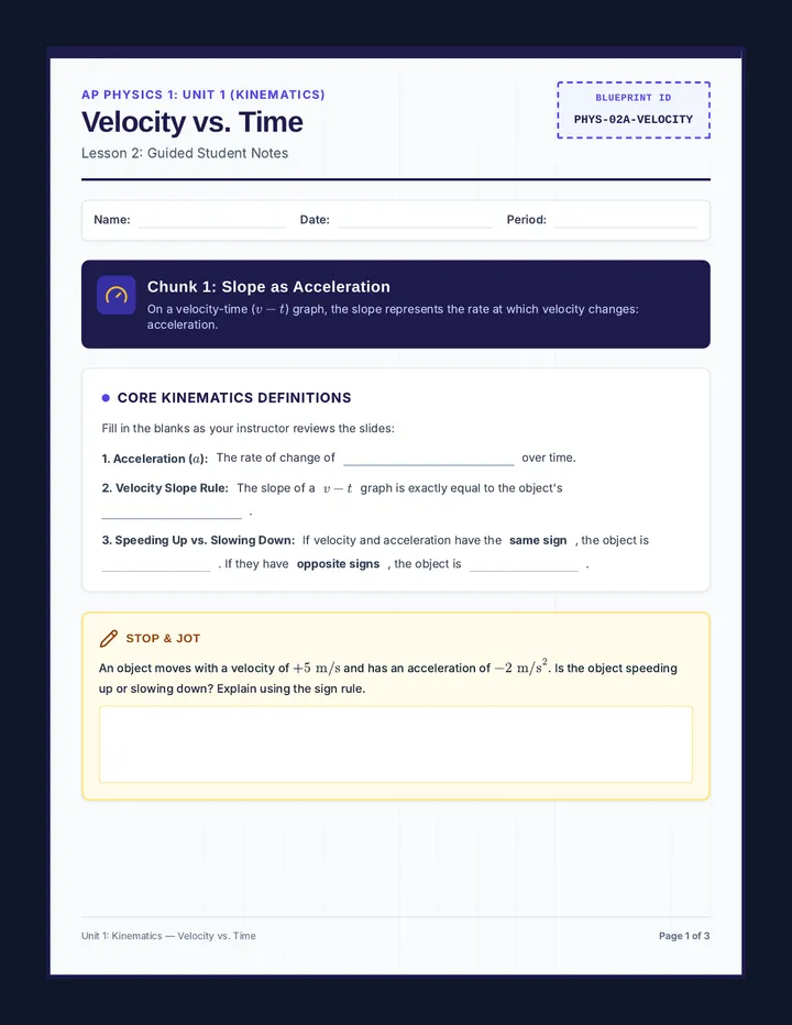 Velocity Graphs Guided Notes