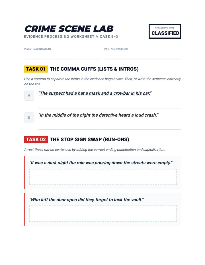 Crime Scene Lab Worksheet